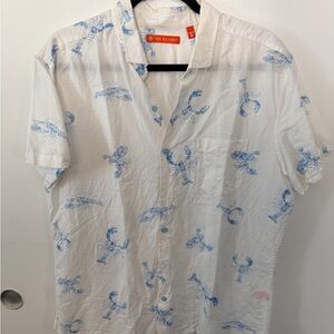 Tori Richard White and Blue Lobster Print Men's Shirt